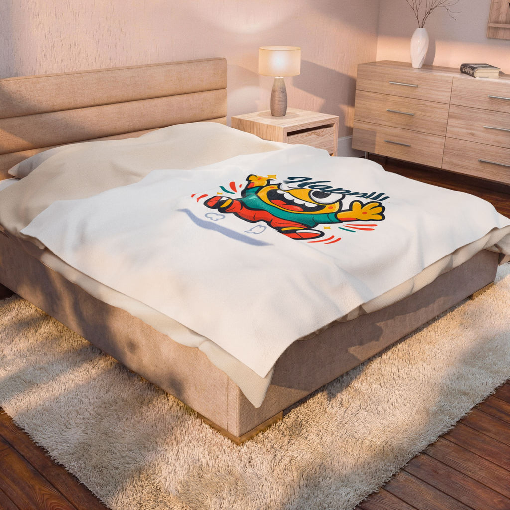 Happy Mood Face Velveteen Blanket - Cute Cartoon Throw