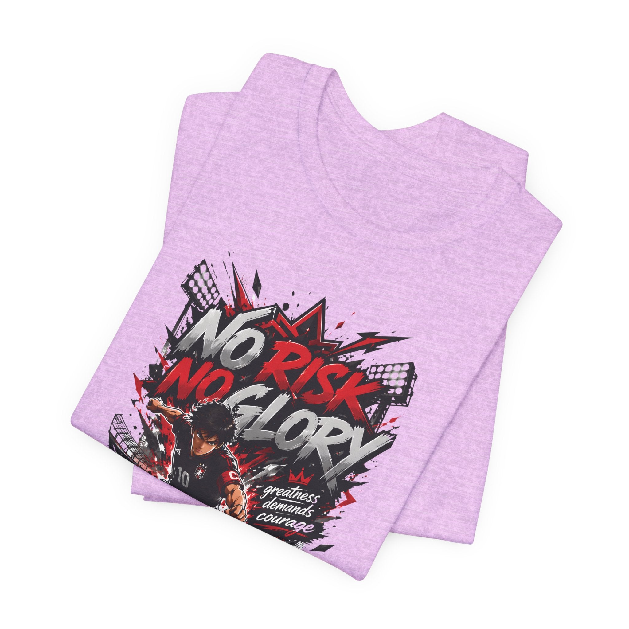 No Risk No Glory Soccer T-Shirt — Dynamic Football Player Graphic Tee