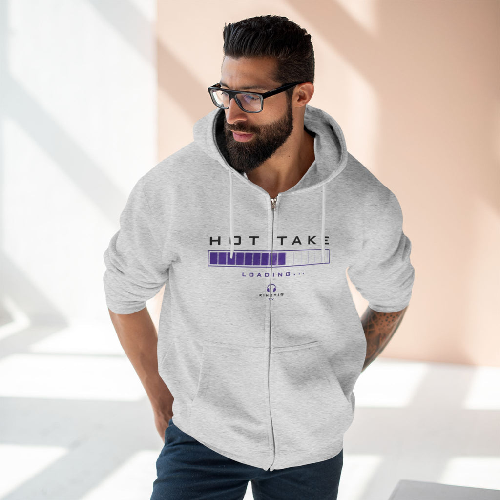 Hot Take Loading Zip Hoodie — "HOT TAKE" Retro Progress Bar Zip Hoodie