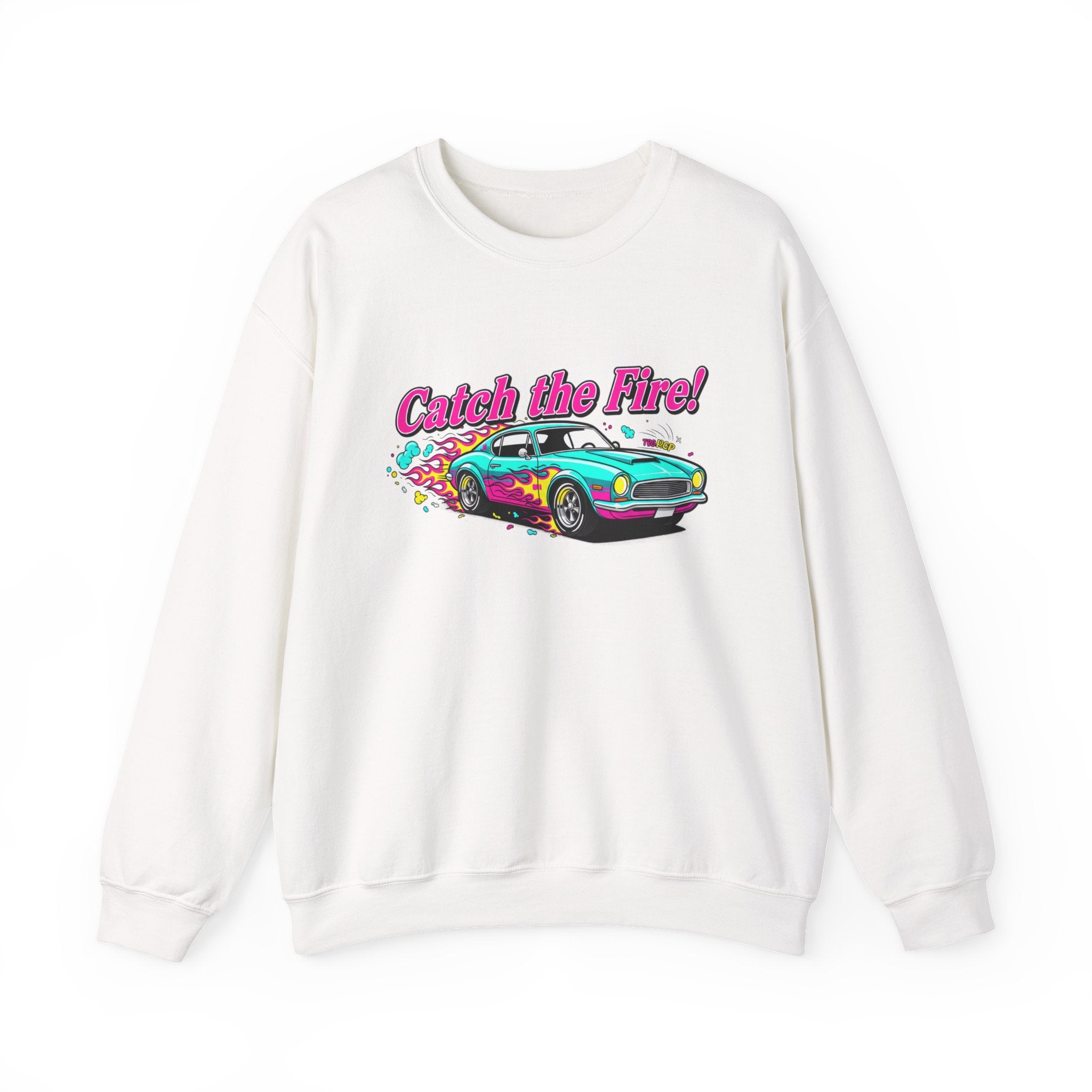 Cartoon Dragster Flames Sweatshirt - Vintage Racing Graphic Crewneck